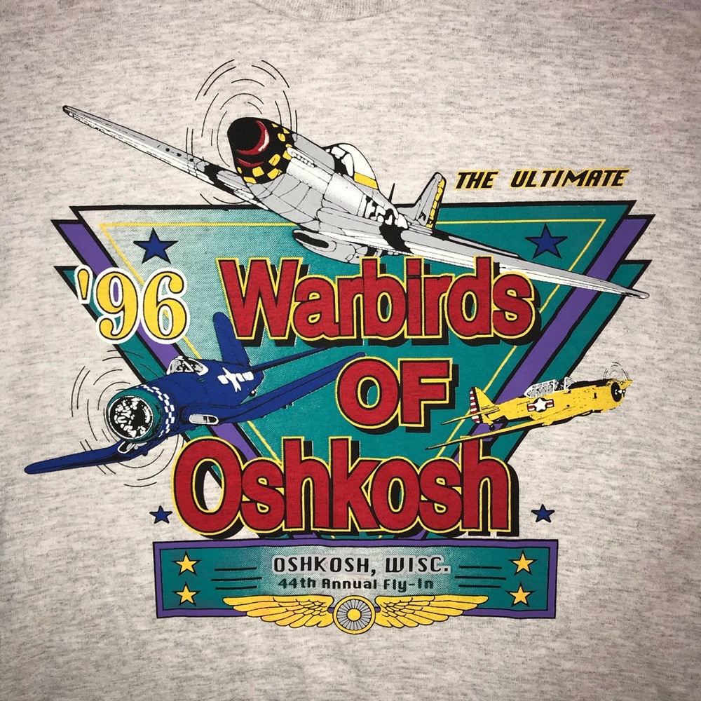 Vintage 1996 Warbirds of Oshkosh T Shirt Size L Corsair Mustang NEW USA Made